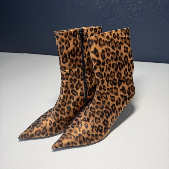 ZARA Leopard Print Sock Boots Pointed Toe Stiletto Y2K animal print Size EU 38 - Picture 2 of 9